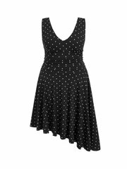 Cotton Polka Dot Asymmetrical Ruched Hem  Midi Dress Curve & Plus