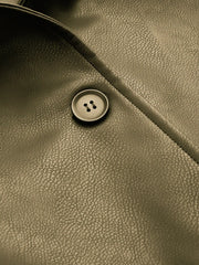 Faux Leather Collar Long Sleeve Button Oversized Shacket