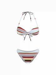 Halter Neckline Striped Twist Bracelet Low Rise Bikini Set
