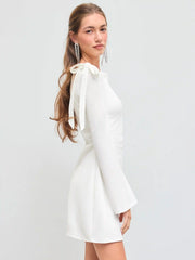 Boat Neckline Solid Ruched Bowknot Mini Dress