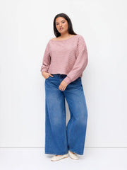 Cotton-blend Asymmetrical Neck Striped Oversized Sweatshirt Curve & Plus