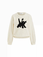 Fleece Fiercely Cat Oversized Top & Mid Rise Striped Straight Leg Trousers Loungewear Set
