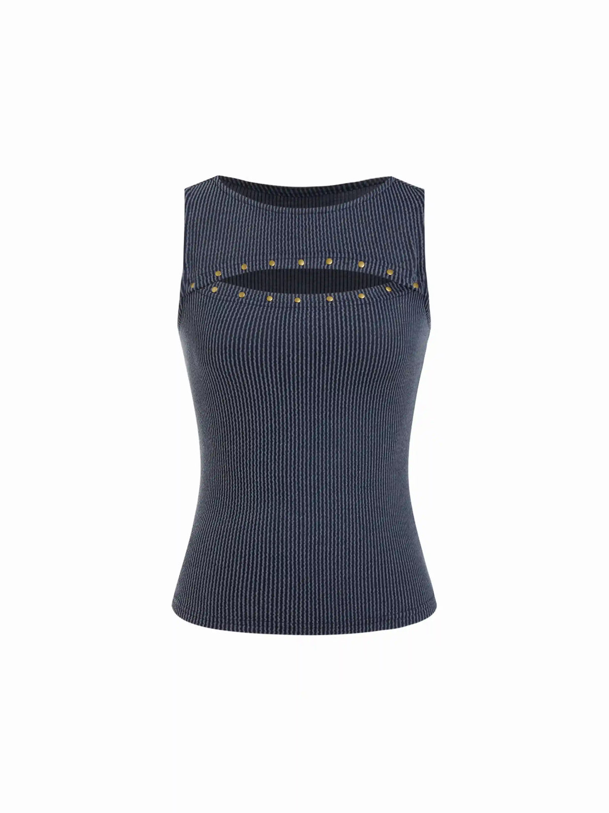 Textured Striped Cut Out Metal Detail Tank Top