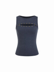 Textured Striped Cut Out Metal Detail Tank Top