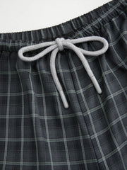 Cotton-blend Plaid Drawstring Wide Leg Trousers