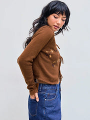 Floral Embroidery Knotted Cardigan