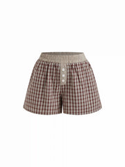 Cotton-blend Mid Rise Check Loungewear Shorts