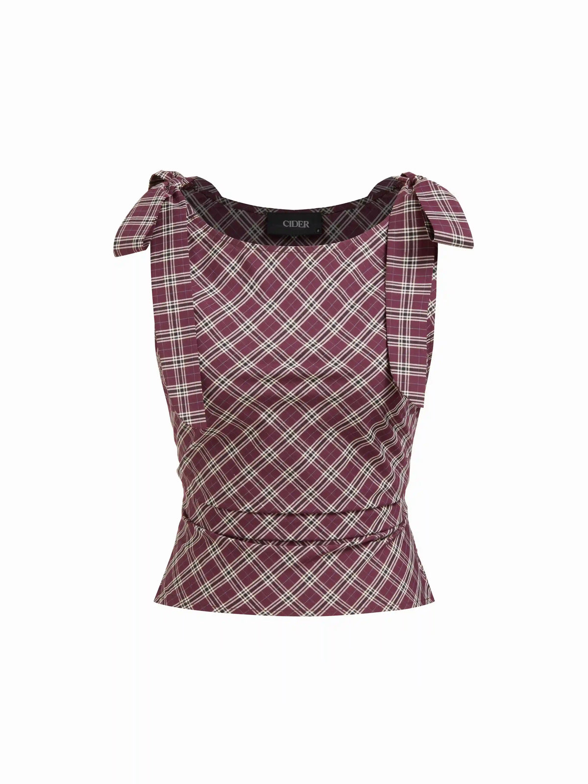 Cotton-blend Plaid Knotted Ruched Top