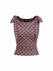 Cotton-blend Plaid Knotted Ruched Top