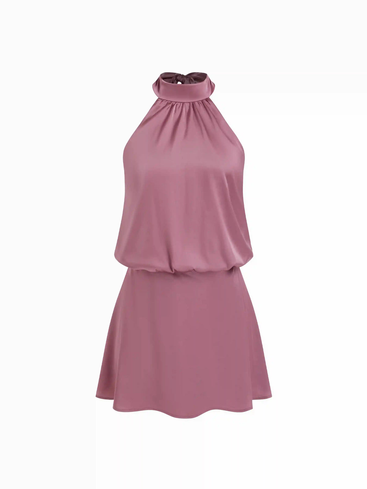 Satin Halter Neckline Backless Mini Dress
