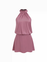 Satin Halter Neckline Backless Mini Dress