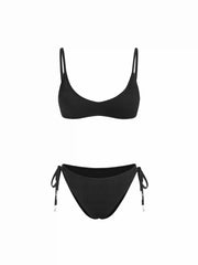 Scoop Neck Half cup Triangle Tie Side Bikini Set With Star&Moon Charms