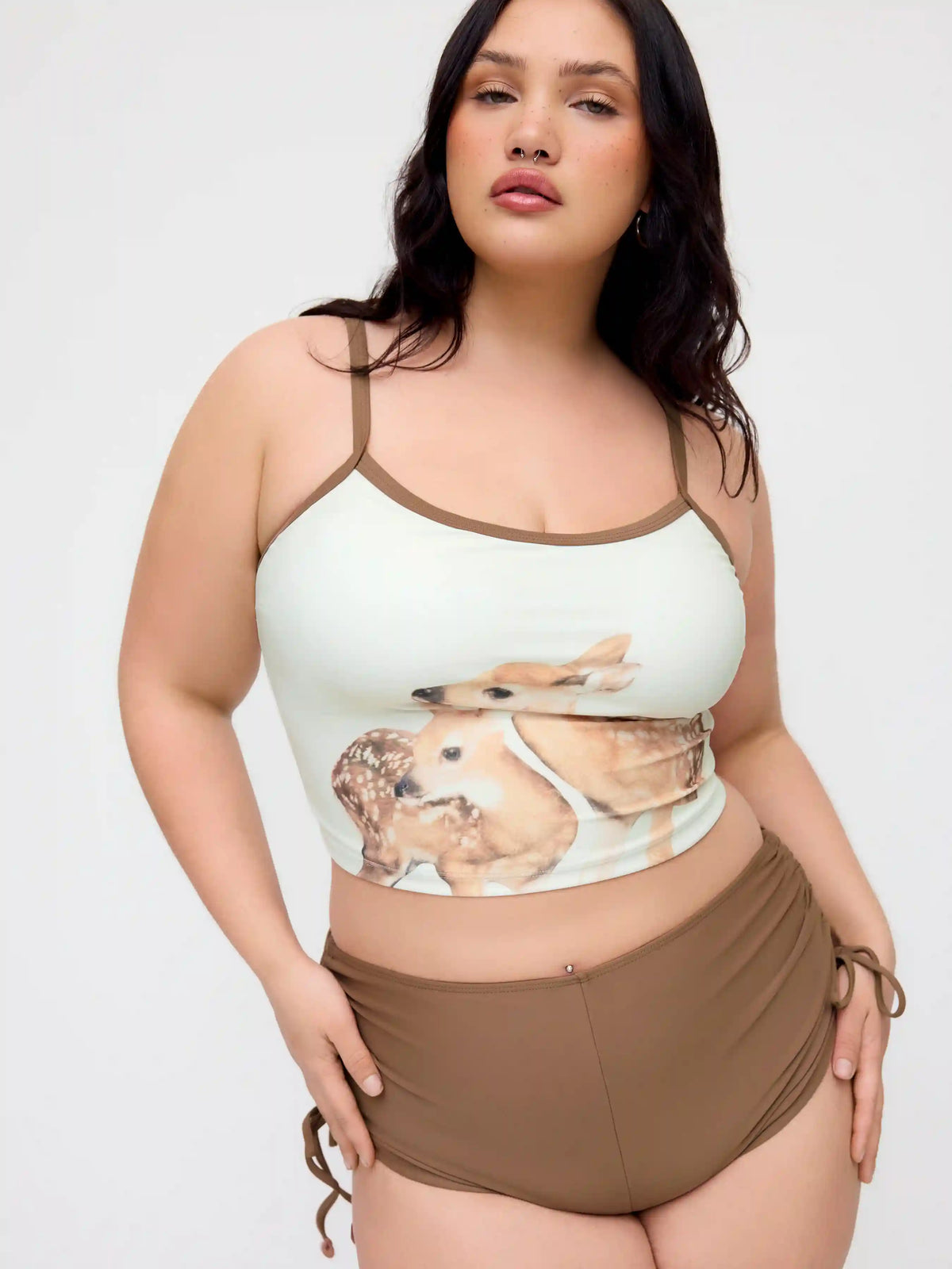 High Stretch Scoop Neck Deer Graphic Tankini Bikini Set Curve & Plus