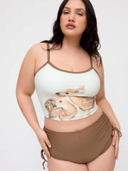 High Stretch Scoop Neck Deer Graphic Tankini Bikini Set Curve & Plus