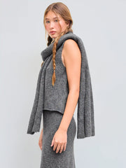 Wool-blend Square Neck Solid Knitted Tank Top With Scarf
