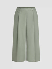 Linen-blend Mid Rise Solid Pocket Wide Leg Trousers Curve & Plus