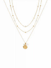 SHELL & STARFISH & FAUX PEARL LAYERED  NECKLACE