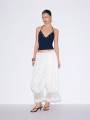 Cotton-blend Floral V-neck Sleeveless Crop