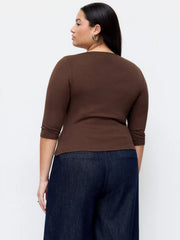 Asymmetrical Neck Ruched Middle Sleeve Tee Curve & Plus