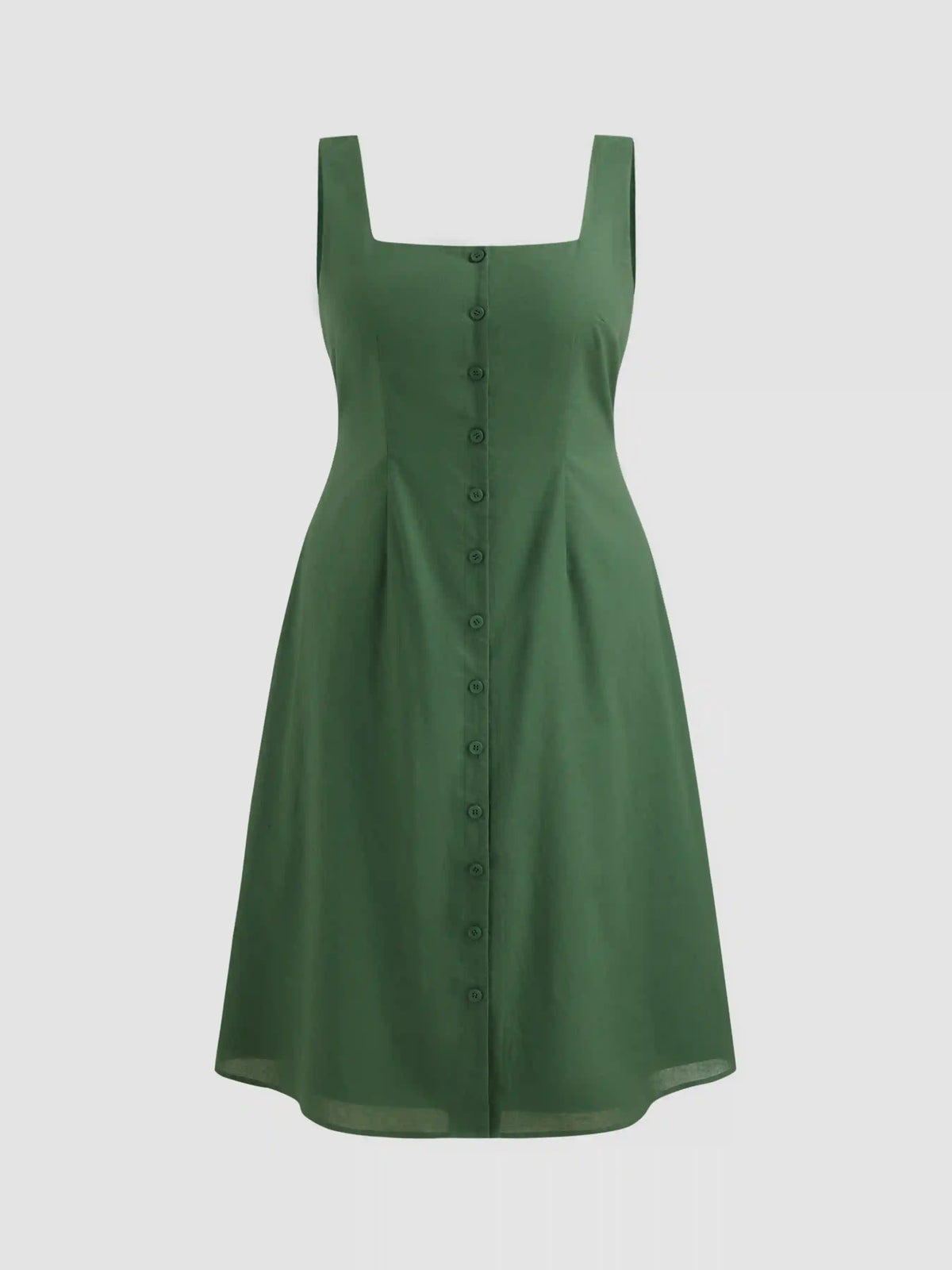 Linen-blend Square Neck Button Through Shirred Midi Dress Curve & Plus