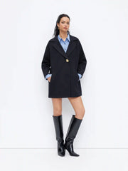 Wool-Look Notched Collar Metal Button Oversized Coat
