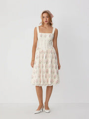 Square Neck Floral Corset Midi Dress