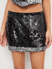 Sequin Low Rise Contrasting Hem Mini Skirt