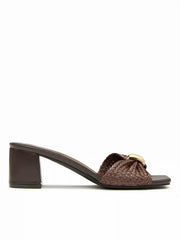 WOVEN BOWKNOT CHUNKY HEELED SANDALS