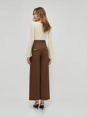 Denim Mid Waist Solid Wide Leg Jeans