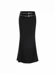 Mid Rise Mermaid Maxi Skirt With Belt