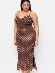 Polka Dot V-neck Slim Split Maxi Dress Curve & Plus