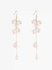 Flower Design Faux Pearl Drop Earrings