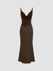 Cowl Neck Backless Chain Detail Cami Mermaid Maxi Dress
