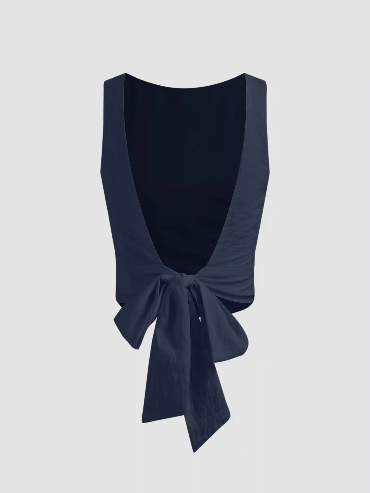 Linen-blend Boat Neck Solid Knotted Backless Tank Top