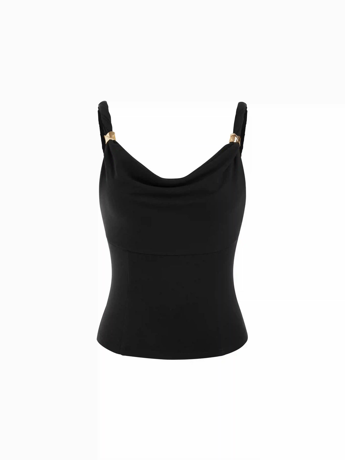 Viscose Cowl Neck Twist Knotted Cami Top with Metal Detail