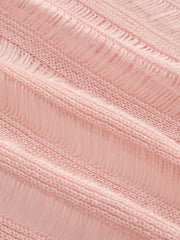 Knit Round Neckline Solid See-through Striped Long Sleeve Top
