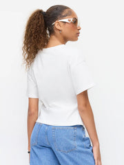 Cotton-blend Round Neckline Ruched Short Sleeve Tee