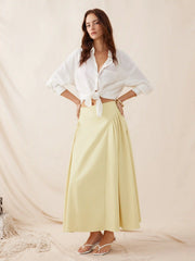 Woven Mid Rise Draped A-line Midi Skirt