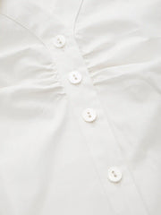 Cotton-blend Collar Cinched Waist Long Sleeve Shirt