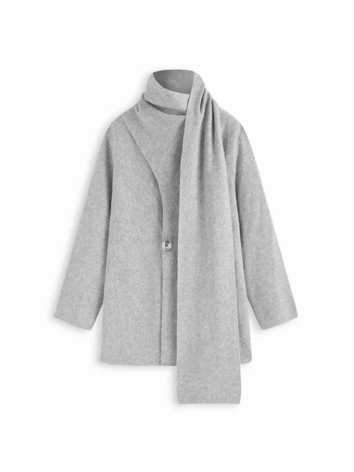 Knit Wool-blend Long Sleeve Metal Button Oversized Cardigan With Scarf