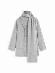 Knit Wool-blend Long Sleeve Metal Button Oversized Cardigan With Scarf