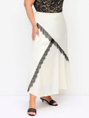 Satin Mid Rise Lace A-line Maxi Skirt Curve & Plus