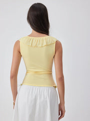 V-neck Ruffled Bowknot Ruched Tank Top
