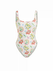 Fruit & Vegetable Graphic Round Neck High Stretch One Piece Swimsuit