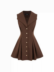 Collar Metal Detail Flared Mini Dress