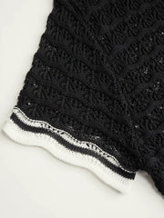 Knit Collar V-Neck Hollow Out See-through Top Curve & Plus
