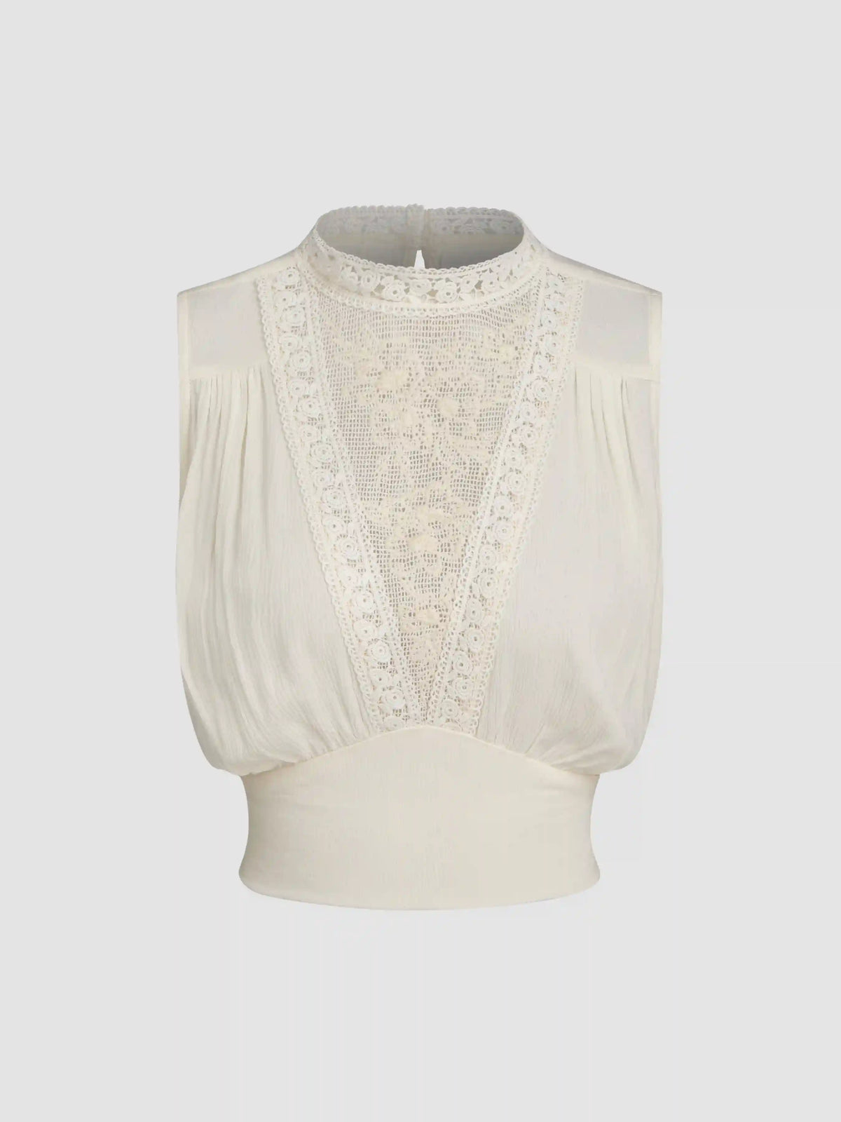 Stand Collar Lace Embroidery Crop Tank Top