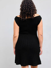 Cable Knit Boat Neck Solid Mini Dress Curve & Plus