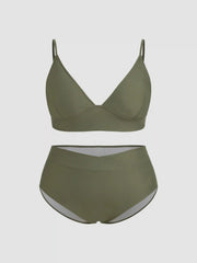 V-neck Solid Bracelet Cheeky Shaping Bikini Swimsuit Curve & Plus