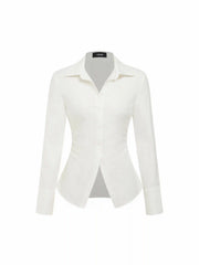 Stretch Cotton-blend Collar Button Long Sleeve Shirt